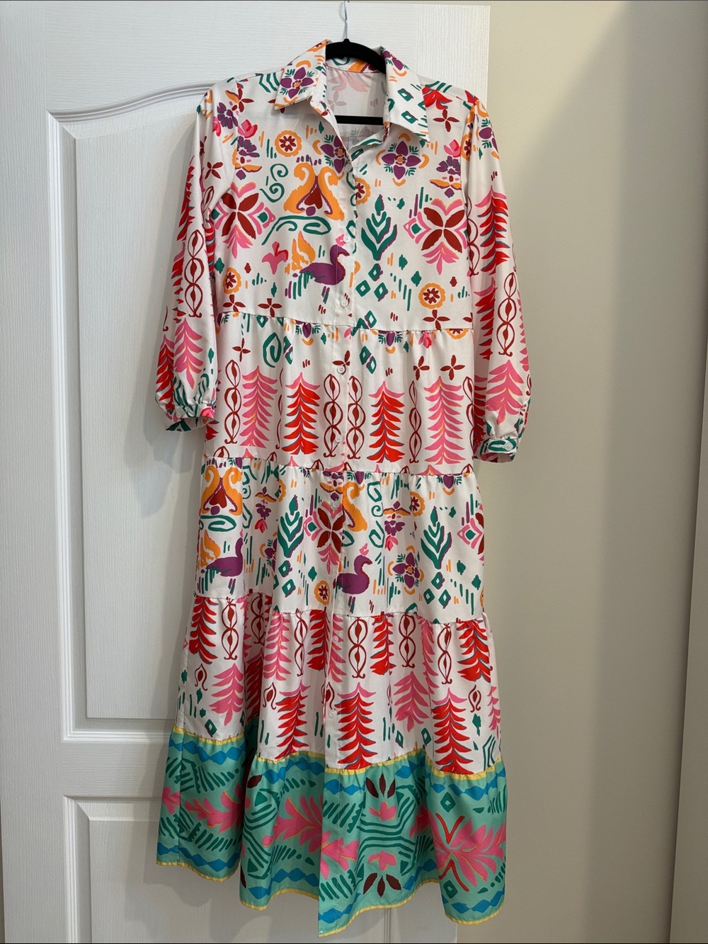 Chicwish White Maxi Dress with Multicolor Folk Print